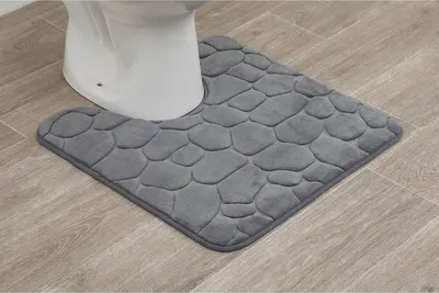 Produktbild von WC-Vorleger Grau mit Ausschnitt, Weicher Badezimmerteppich rutschfest& Maschinenwaschbar, Badteppich mit Memory Foam&Mikrofaser aus Polyester, Badvorleger 45x50 cm für die Toilette