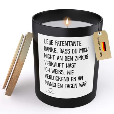 Produktbild von 22Feels Patentante Geschenk Spruchkerze "Danke Dass Du Mich Nicht" Frauen Geburtstag Sojawachs Kerze im Glas Taufpatin Weihnachten Handgemacht Spruch Duft Deko Vegan Nachhaltig - ZITRUS