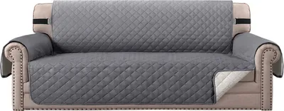 Produktbild von (3 Sitzer, Grau) wasserabweisend Sofabezug, rutschfester Couchbezug mit elastischem Riemen, Sesselbezug, weicher, gesteppter Sitz für Hunde und Haustiere, Rautenstich