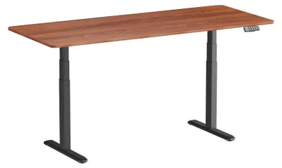 Image de Bureau motorisé assis-debout 180x75cm, Plateau noyer à bords arrondis/Pied noir