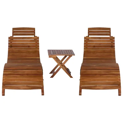 Immagine prodotto di vidaXL Set da 3 pezzi con lettino prendisole e tavolino da tè in legno massello di acacia