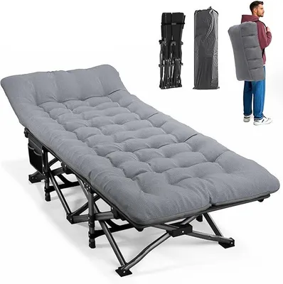 Produktbild von Campingbett feldbett klappbar, Faltbar Gästebett bis 200 kg für,mit Seitentasche, tragbares Campingliege?Outdoor, Garten, Reisen, Camping, Indoor
