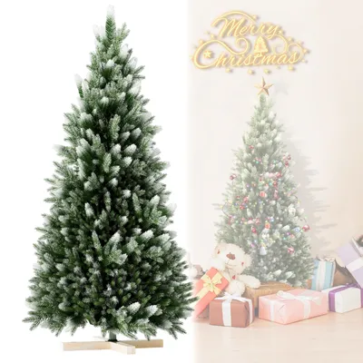 Image de UISRBRT 150cm PVC Arbre de Noël artificiel, Arbre de Noël avec pointes de pulvérisation blanches, Arbre artificiel avec support en bois, Sapin pour décoration festive
