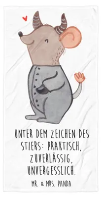 Produktbild von Mr. & Mrs. Panda Strandtuch Stier Astrologie - Weiß - Geschenk, Tierkreiszeichen, Geburtstagsgeschenk, Duschhandtuch, Badelaken, Sternzeichen, Handtuch, Badehandtuch