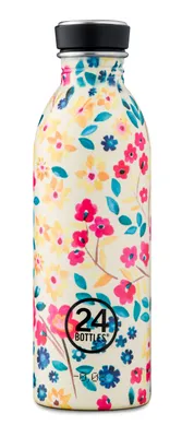 A single 24Bottles stainless steel water bottle with a floral pattern.