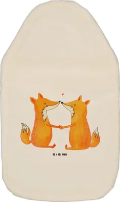 Produktbild von Mr. & Mrs. Panda Wärmflasche Füchse Liebe - Weiß - Geschenk, Wärmflaschen, Partner, Freundin, naturkautschuk, mit Bezug, Fuchs, bettwärmflasche, Wärmekissen, Romantisch
