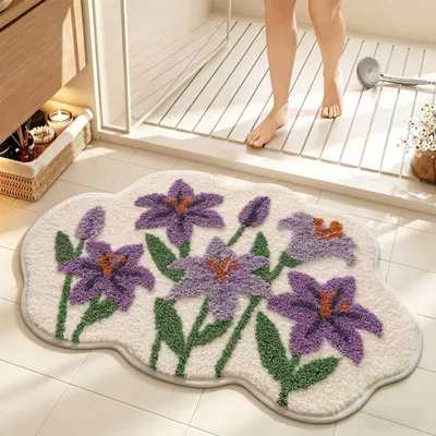 Image de Tapis de bain avec motif floral et antidérapant