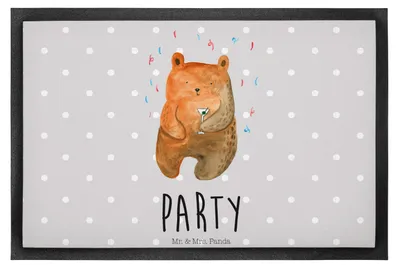 Produktbild von Mr. & Mrs. Panda Schmutzmatte Bär Party 40 x 60 cm - Grau Pastell - Geschenk, Lustig, fußmatte, Gute Laune, Teddy, Schmutzfangmatte, Gummimatte, Bodenvorleger, Geburtstag
