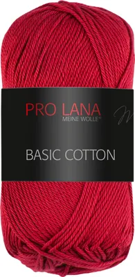 A ball of red yarn with a black label.