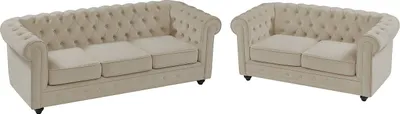 Produktbild von Sofa 3-Sitzer & 2-Sitzer - Samt - Beige - CHESTERFIELD