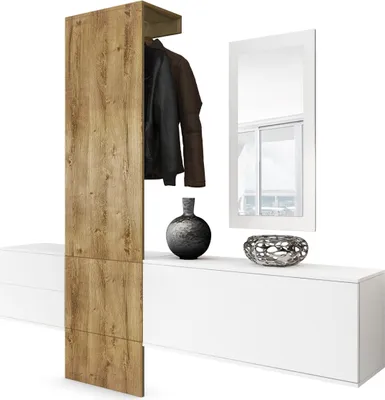 Produktbild von Vladon Garderobe Wandgarderobe Carlton Set 1,  Germany, Korpus in Weiß matt / Paneel in Eiche Ribbeck