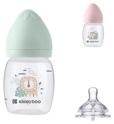 Obrázok produktu pre Kikkaboo Detská fľaša na pitie Savanna 180 ml, cumlík proti kolike, široké hrdlo, zelená