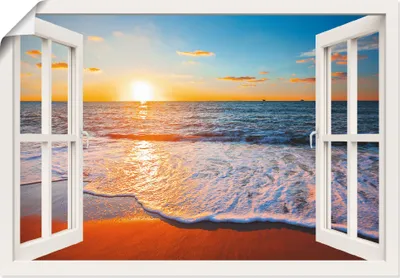 Produktbild von Alexander Ozerov: Fensterblick - Sonnenuntergang und das Meer, Produkt:Poster, Größe (HxB):70x100 cm / Poster