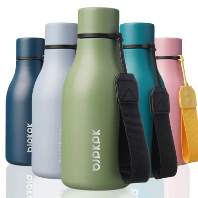 Produktbild von BJPKPK Isolierte Wasserflasche, 350 ml, aus Edelstahl, Metall-Trinkflasche mit Tragegriff
