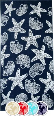 Produktbild von Strandlaken, 100% Baumwolle, 90x180 cm, dunkelblau mit Meerestieren