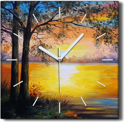 Produktbild von Coloray Hodiny Unikátní 30x30 cm  Tiché hodiny Pro obývací pokoj a kuchyň Nástěnné hodiny Plátno Černé ručičky hodin - Sunset Sky