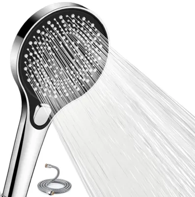 Produktbild von Hochdruck Duschkopf mit Schlauch 1,5 m, wassersparende Handbrause mit 3 Strahlarten, 120 mm, Chrom
