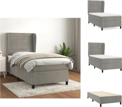 Produktbild von vidaXL Boxspringbett mit Matratze Hellgrau 90x190 cm Samt -  Betten & Bettgestelle