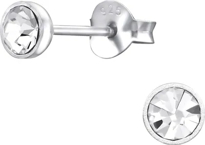 Produktbild von Ohrstecker mit klarem Stein: Runde Ohrringe Silber 925