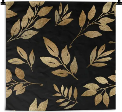 Produktbild von MuchoWow® Wandteppich Wandbehang Muster - Gold - Blätter 150x150 cm Tapisserie Dekoration Wandtuch - Wohnaccessoires - Modernes