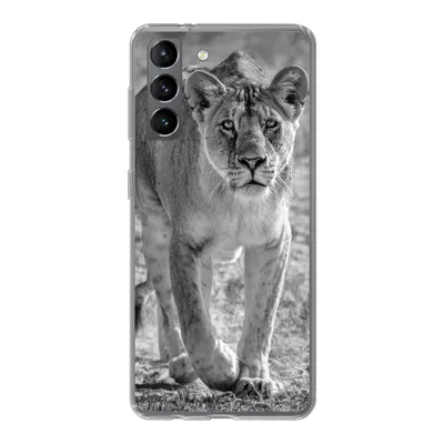 Produktbild von MuchoWow® Handyhülle Schutzhülle Hülle für Samsung Galaxy S21 Löwe - Schwarz - Weiß Silikon Softcase Handy Hülle - Softcase