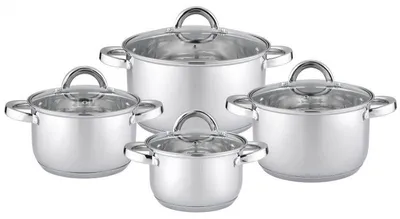 Produktbild von Edelstahl Topfset 8-teilig, Induktionsgeeignet, Spülmaschinenfest, mit Thermoboden