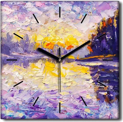 Produktbild von Coloray Uhr auf Leinwand 30x30 cm Wand Uhr Dekoration Wohnzimmer Segeltuch schwarze Hände -Fluss Sonnenaufgang.