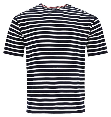 Produktbild von modAS Herren T-Shirt Bretonisches Streifenshirt - Ringelshirt Streifenshirt Kurzarm mit Streifen aus Baumwolle in Blau/Weiß Größe 60