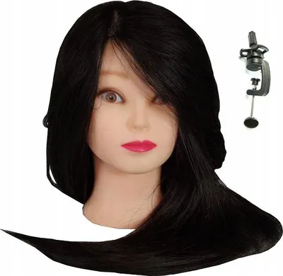 Zdjęcie produktu dla Główka treningowa Jessica 65 cm black, włos naturalny + uchwyt, fryzjerska do czesania, głowa do ćwiczeń