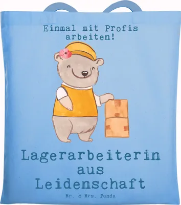 Produktbild von Mr. & Mrs. Panda Stoffbeutel Lagerarbeiterin Leidenschaft - Sky Blue - Geschenk, Schultasche, Ausbildung, Fachlageristin, Baumwolltasche, Tote Bag, Lustig, Spruch, Witzig