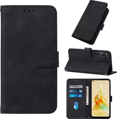 Produktbild von Hülle für Oppo Reno8 T 4G Prägung Flip Leder Kartenfächer Schutzhülle mit Ständer Schwarz