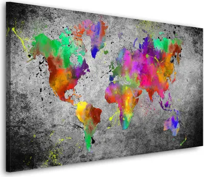 Produktbild von Weltkarte Pop Art Abstract Leinwandbild Wandbild Kunstdruck XL Wanddeko: 90x50x2cm