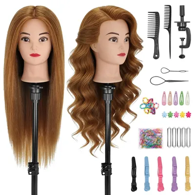 Produktbild von Übungskopf für Friseure mit 80% Echthaar und Tischhalterung 65 cm