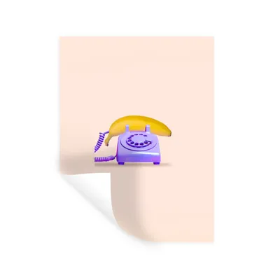 Produktbild von MuchoWow® Wandtattoo Wandsticker Wandaufkleber Banane - Telefon - Lila - Gelb 60x80 cm Selbstklebend und Repositionierbar - Repositionierbar - Wasser abweisend