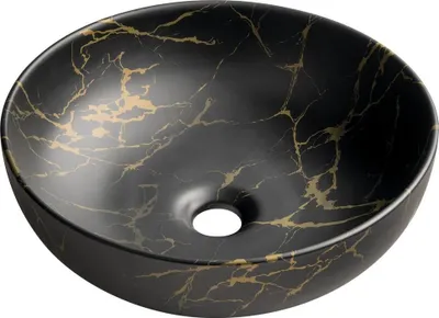 Produktbild von RONDANE Keramik-Waschtisch zum Aufsetzen, Ø 41 cm, Portoro-Marmor