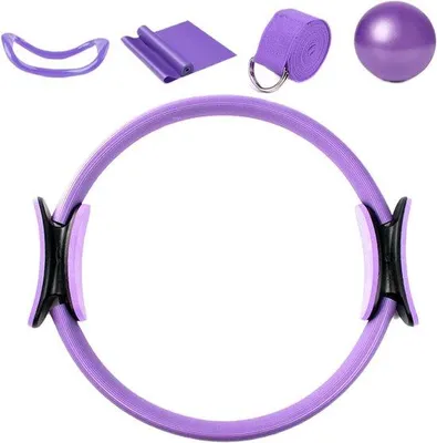 Obrázek produktu pro Pilates sada – Fitness kruh – Cvičení doma – Různorodé cviky – 5 dílů – Fialová