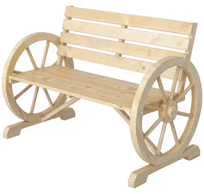 Productafbeelding van Outsunny tuinstoel, 2-persoons, houten bank met wagenwieldesign, draagvermogen tot 240 kg