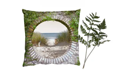 Produktbild von MuchoWow® Zierkissen Sofakissen Wohnzimmer Dekokissen 50x50 cm Aussicht - Strand - Düne - Sommer - Komfort - Sofakissen