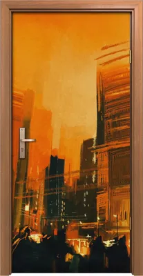 Produktbild von Türposter 90x200 cm Türaufkleber Türtapete Türfolie Klebefolie Malerei Menschen Stadt bei Nacht