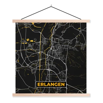 Produktbild von MuchoWow® Textilposter Karte - Erlangen - Gold - Stadtplan - Deutschland 60x60 cm mit holzfarbenen Rahmen - Wanddekoration
