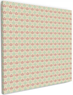 Produktbild von Wallario Premium Leinwandbild Muster Herzen in rot, gelb und grün, symmetrisch angeordent in Größe 50 x 50 cm