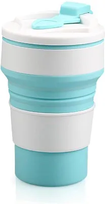 Immagine prodotto di Tazza da viaggio in silicone con coperchio, pieghevole, riutilizzabile e lavabile in lavastoviglie