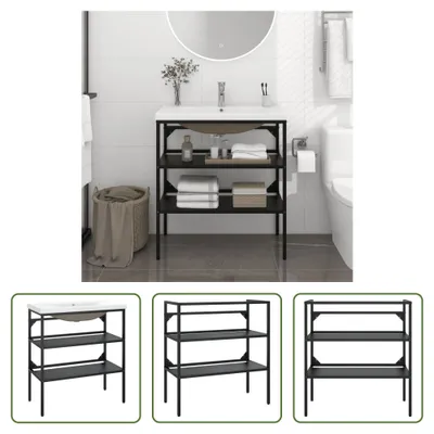 Produktbild von The Living Store Badezimmer-Waschtischgestell mit Waschbecken Schwarz Eisen