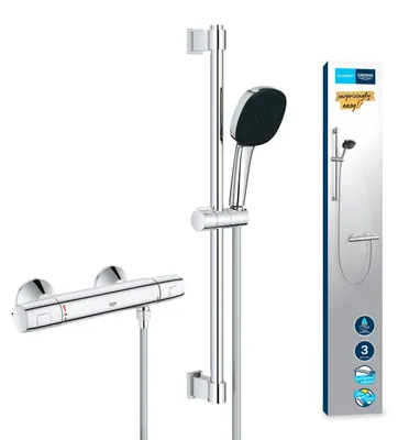 Thermostat-Doucheset, wassersparend, 8 l/min, 3 Strahlarten, 1,75 m Schlauch