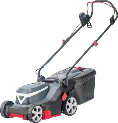 A product shot of a lawnmower on a white background.