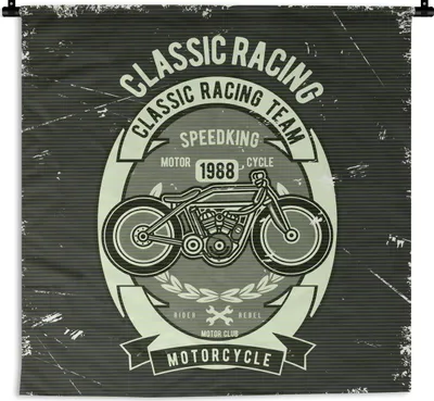 Produktbild von MuchoWow® Wandteppich Wandbehang Motorrad - Rennen - Retro - Zeichnung 150x150 cm Tapisserie Dekoration Wandtuch - Wohnaccessoires - Modernes