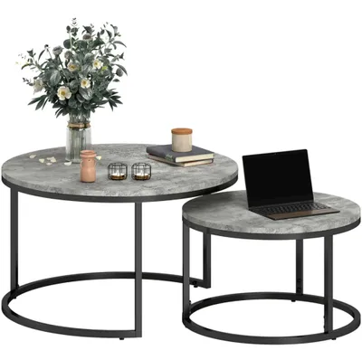 Produktbild von 2 Couchtisch-Set,runde Satztische, Kaffeetisch Wohnzimmertisch, Metallgestell