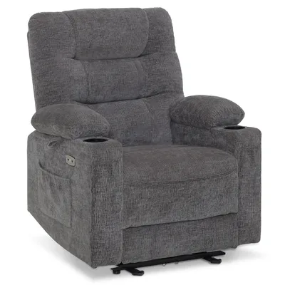 Produktbild von M MCombo Relaxsessel mit Liegefunktion, Fernsehsessel Elektrisch Verstellbar, TV Sessel, Recliner Chair, Chenille Stoff, 7033 (Grau)