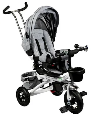 Imagen del producto de ECOTOYS JM-068: Triciclo infantil, cochecito con asiento giratorio de 360°, modelo Deluxe, color gris