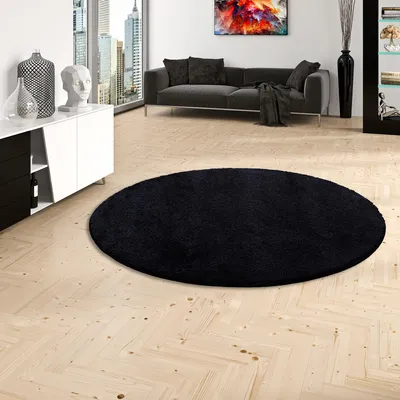 Produktbild von Hochflor Shaggy Teppich Palace Schwarz Rund, Größe:200 cm Rund